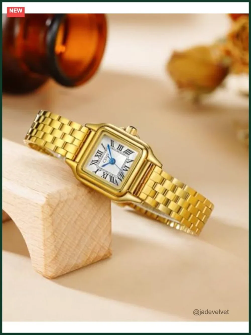 Vintage Gold Stainless Steel Women's Wrist Watch, Roman Dial, Square Case